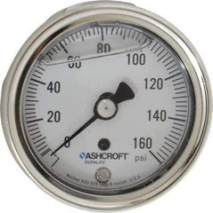 Ashcroft - 2-1/2" Dial, 1/4 Thread, 0-160 Scale Range, Pressure Gauge - Center Back Connection Mount, Accurate to 1% of Scale - Industrial Tool & Supply