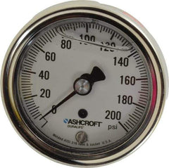 Ashcroft - 2-1/2" Dial, 1/4 Thread, 0-200 Scale Range, Pressure Gauge - Center Back Connection Mount, Accurate to 1% of Scale - Industrial Tool & Supply