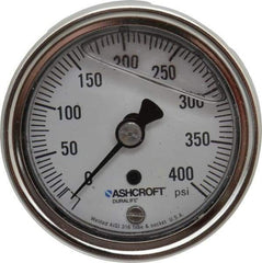 Ashcroft - 2-1/2" Dial, 1/4 Thread, 0-400 Scale Range, Pressure Gauge - Center Back Connection Mount, Accurate to 1% of Scale - Industrial Tool & Supply