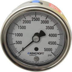 Ashcroft - 2-1/2" Dial, 1/4 Thread, 0-5,000 Scale Range, Pressure Gauge - Center Back Connection Mount, Accurate to 1% of Scale - Industrial Tool & Supply