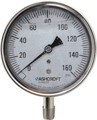 Ashcroft - 3-1/2" Dial, 1/4 Thread, 0-160 Scale Range, Pressure Gauge - Lower Connection Mount, Accurate to 1% of Scale - Industrial Tool & Supply