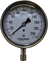 Ashcroft - 3-1/2" Dial, 1/4 Thread, 0-200 Scale Range, Pressure Gauge - Lower Connection Mount, Accurate to 1% of Scale - Industrial Tool & Supply