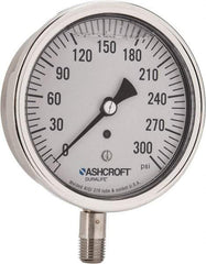 Ashcroft - 3-1/2" Dial, 1/4 Thread, 0-300 Scale Range, Pressure Gauge - Lower Connection Mount, Accurate to 1% of Scale - Industrial Tool & Supply