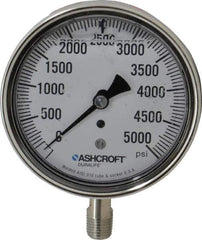 Ashcroft - 3-1/2" Dial, 1/4 Thread, 0-5,000 Scale Range, Pressure Gauge - Lower Connection Mount, Accurate to 1% of Scale - Industrial Tool & Supply