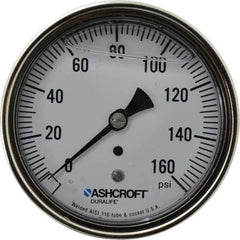 Ashcroft - 3-1/2" Dial, 1/4 Thread, 0-160 Scale Range, Pressure Gauge - Center Back Connection Mount, Accurate to 1% of Scale - Industrial Tool & Supply