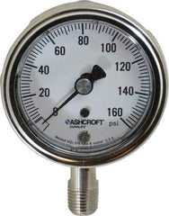 Ashcroft - 2-1/2" Dial, 1/4 Thread, 0-160 Scale Range, Pressure Gauge - Lower Connection Mount, Accurate to 1% of Scale - Industrial Tool & Supply
