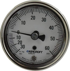 Ashcroft - 2-1/2" Dial, 1/4 Thread, 30-0-60 Scale Range, Pressure Gauge - Center Back Connection Mount, Accurate to 1% of Scale - Industrial Tool & Supply