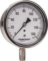 Ashcroft - 3-1/2" Dial, 1/4 Thread, 0-160 Scale Range, Pressure Gauge - Lower Connection Mount, Accurate to 1% of Scale - Industrial Tool & Supply