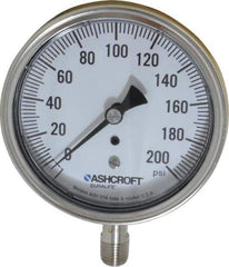 Ashcroft - 3-1/2" Dial, 1/4 Thread, 0-200 Scale Range, Pressure Gauge - Lower Connection Mount, Accurate to 1% of Scale - Industrial Tool & Supply