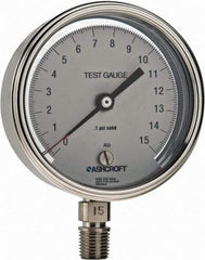 Ashcroft - 3" Dial, 1/4 Thread, 0-15 Scale Range, Pressure Gauge - Lower Connection Mount, Accurate to 0.5% of Scale - Industrial Tool & Supply