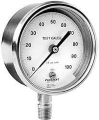 Ashcroft - 3" Dial, 1/4 Thread, 0-1,000 Scale Range, Pressure Gauge - Lower Connection Mount, Accurate to 0.5% of Scale - Industrial Tool & Supply
