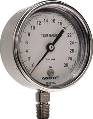 Ashcroft - 3" Dial, 1/4 Thread, 0-30 Scale Range, Pressure Gauge - Lower Connection Mount, Accurate to 0.5% of Scale - Industrial Tool & Supply