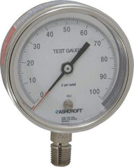 Ashcroft - 3" Dial, 1/4 Thread, 0-100 Scale Range, Pressure Gauge - Lower Connection Mount, Accurate to 0.5% of Scale - Industrial Tool & Supply