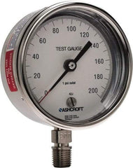 Ashcroft - 3" Dial, 1/4 Thread, 0-200 Scale Range, Pressure Gauge - Lower Connection Mount, Accurate to 0.5% of Scale - Industrial Tool & Supply
