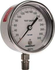 Ashcroft - 3" Dial, 1/4 Thread, 0-300 Scale Range, Pressure Gauge - Lower Connection Mount, Accurate to 0.5% of Scale - Industrial Tool & Supply