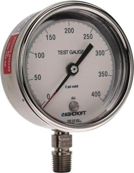 Ashcroft - 3" Dial, 1/4 Thread, 0-400 Scale Range, Pressure Gauge - Lower Connection Mount, Accurate to 0.5% of Scale - Industrial Tool & Supply
