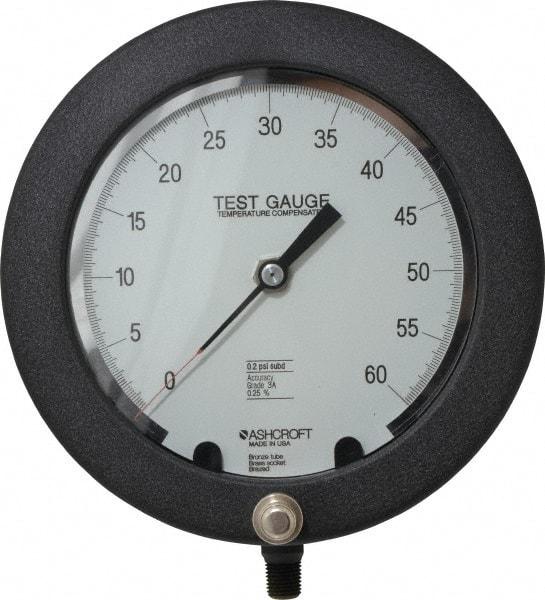 Ashcroft - 6" Dial, 1/4 Thread, 0-60 Scale Range, Pressure Gauge - Lower Connection Mount, Accurate to 0.25% of Scale - Industrial Tool & Supply