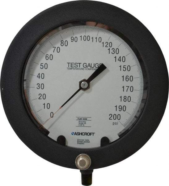Ashcroft - 6" Dial, 1/4 Thread, 0-200 Scale Range, Pressure Gauge - Lower Connection Mount, Accurate to 0.25% of Scale - Industrial Tool & Supply