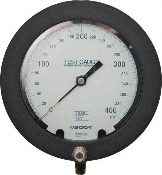 Ashcroft - 6" Dial, 1/4 Thread, 0-400 Scale Range, Pressure Gauge - Lower Connection Mount, Accurate to 0.25% of Scale - Industrial Tool & Supply