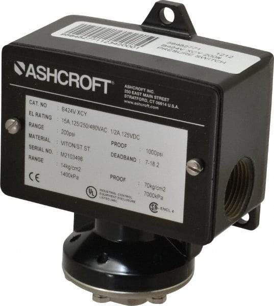 Ashcroft - 30 to 200 psi Adjustable Range, 1,000 Max psi, Watertight Single Setpoint - 1/4 Thread - Industrial Tool & Supply