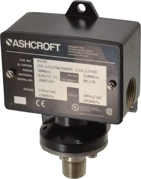 Ashcroft - 450 to 3,000 psi Adjustable Range, 12,000 Max psi, Watertight Single Setpoint - 1/4 Female - Industrial Tool & Supply