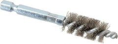 Schaefer Brush - 3/8 Inch Inside Diameter, 9/16 Inch Actual Brush Diameter, Carbon Steel, Power Fitting and Cleaning Brush - 1/4 Shank Diameter, 3-1/8 Inch Long, Hex Shaft Stem, 1/2 Inch Refrigeration Outside Diameter - Industrial Tool & Supply