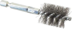 Schaefer Brush - 3/4 Inch Inside Diameter, 15/16 Inch Actual Brush Diameter, Carbon Steel, Power Fitting and Cleaning Brush - 1/4 Shank Diameter, 3-1/8 Inch Long, Hex Shaft Stem, 7/8 Inch Refrigeration Outside Diameter - Industrial Tool & Supply