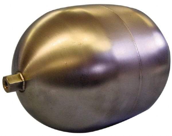 Made in USA - 4" Diam x 6" Long, Oblong, Hex Spud Connection, Metal Float - 1/4-20 Thread, Stainless Steel, 200 Max psi, 25 Gauge - Industrial Tool & Supply