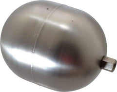 Made in USA - 4" Diam x 5" Long, Oblong, Hex Spud Connection, Metal Float - 1/4-20 Thread, Stainless Steel, 200 Max psi, 25 Gauge - Industrial Tool & Supply