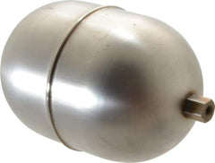 Made in USA - 4" Diam x 6" Long, Oblong, Hex Spud Connection, Metal Float - 1/4-20 Thread, Stainless Steel, 200 Max psi, 25 Gauge - Industrial Tool & Supply