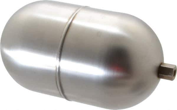 Made in USA - 4" Diam x 7" Long, Oblong, Hex Spud Connection, Metal Float - 1/4-20 Thread, Stainless Steel, 150 Max psi, 19 Gauge - Industrial Tool & Supply