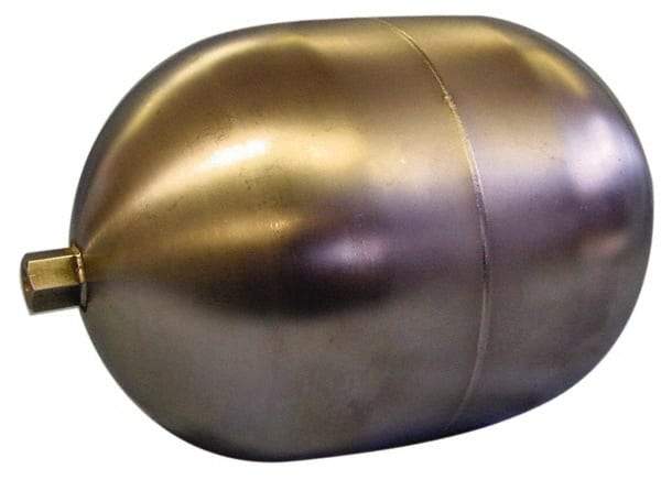 Made in USA - 6" Diam x 10" Long, Oblong, Hex Spud Connection, Metal Float - 3/8-16 Thread, Stainless Steel, 150 Max psi, 19 Gauge - Industrial Tool & Supply