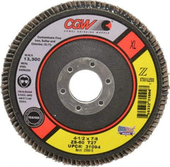 Camel Grinding Wheels - 60 Grit, 4-1/2" Disc Diam, 7/8" Center Hole, Type 27 Zirconia Alumina Flap Disc - 13,300 Max RPM, Polyester Backing, Arbor Attaching System, Coated - Industrial Tool & Supply