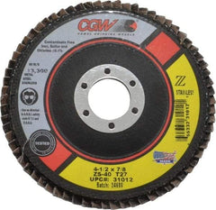 Camel Grinding Wheels - 40 Grit, 4-1/2" Disc Diam, 7/8" Center Hole, Type 27 Zirconia Alumina Flap Disc - 13,300 Max RPM, Polyester Backing, Arbor Attaching System, Coated - Industrial Tool & Supply