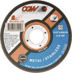 Camel Grinding Wheels - 7" 36 Grit Aluminum Oxide Cutoff Wheel - 1/16" Thick, 7/8" Arbor, 8,500 Max RPM - Industrial Tool & Supply