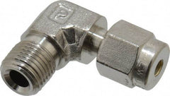 Parker - 1/8" OD, Stainless Steel Male Elbow - -425 to 1,200°F, 7/16" Hex, Comp x MNPT Ends - Industrial Tool & Supply
