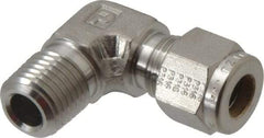 Parker - 5/16" OD, Stainless Steel Male Elbow - -425 to 1,200°F, 5/8" Hex, Comp x MNPT Ends - Industrial Tool & Supply