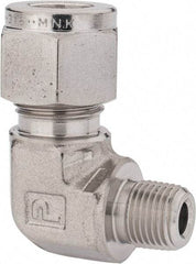 Parker - 3/8" OD, Stainless Steel Male Elbow - -425 to 1,200°F, 5/8" Hex, Comp x MNPT Ends - Industrial Tool & Supply