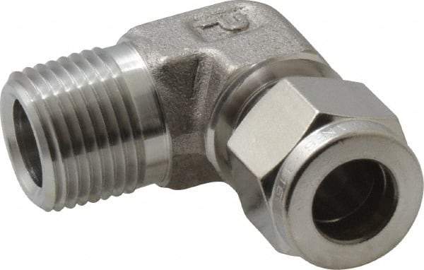 Parker - 3/8" OD, Stainless Steel Male Elbow - -425 to 1,200°F, 3/4" Hex, Comp x MNPT Ends - Industrial Tool & Supply