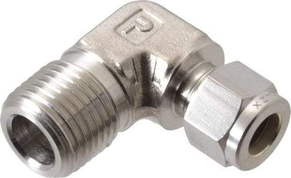 Parker - 3/8" OD, Stainless Steel Male Elbow - -425 to 1,200°F, 7/8" Hex, Comp x MNPT Ends - Industrial Tool & Supply