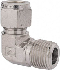 Parker - 1/2" OD, Stainless Steel Male Elbow - 7/8" Hex, Comp x MNPT Ends - Industrial Tool & Supply