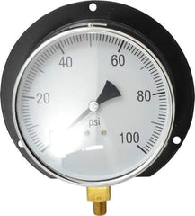 Value Collection - 6" Dial, 1/4 Thread, 0-100 Scale Range, Pressure Gauge - Lower Connection, Rear Flange Connection Mount, Accurate to 3-2-3% of Scale - Industrial Tool & Supply