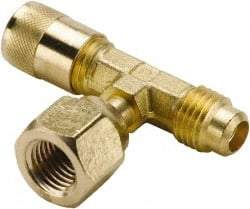 Parker - 500 Max psi, 1/4 Tube OD, Forged Flare Female Branch Tee Access Valve - Brass - Industrial Tool & Supply