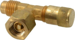 Parker - 500 Max psi, 1/4 Tube OD, Forged Flare Female Branch Tee with Depressor Access Valve - Brass - Industrial Tool & Supply