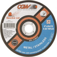 Camel Grinding Wheels - 5" 60 Grit Silicon Carbide Cutoff Wheel - 0.04" Thick, 7/8" Arbor, 12,250 Max RPM - Industrial Tool & Supply