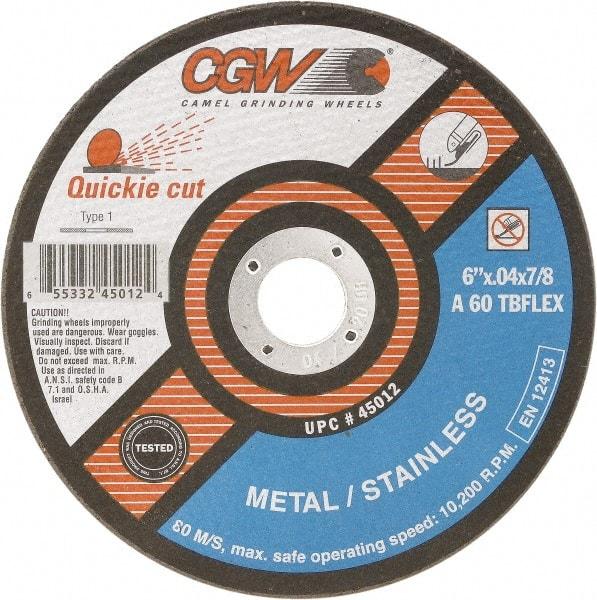 Camel Grinding Wheels - 7" 60 Grit Silicon Carbide Cutoff Wheel - 1/16" Thick, 7/8" Arbor, 8,500 Max RPM - Industrial Tool & Supply