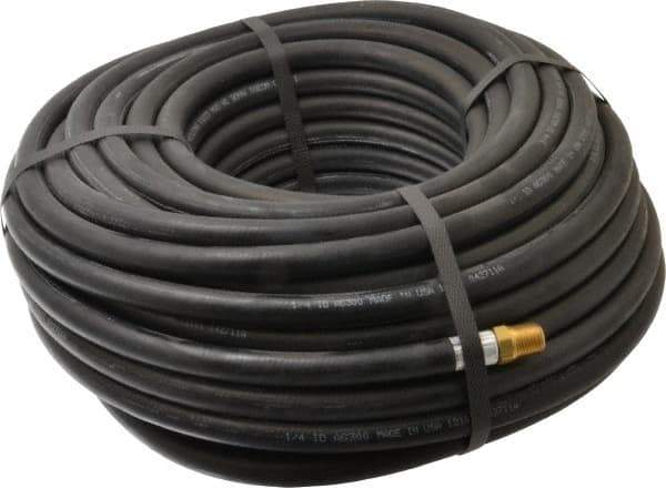 Alliance Hose & Rubber - 1/4" ID x 9/16" OD 100' Long Multipurpose Air Hose - MNPT x FNPT(Swivel) Ends, 300 Working psi, -40 to 190°F, 1/4" Fitting, Black - Industrial Tool & Supply