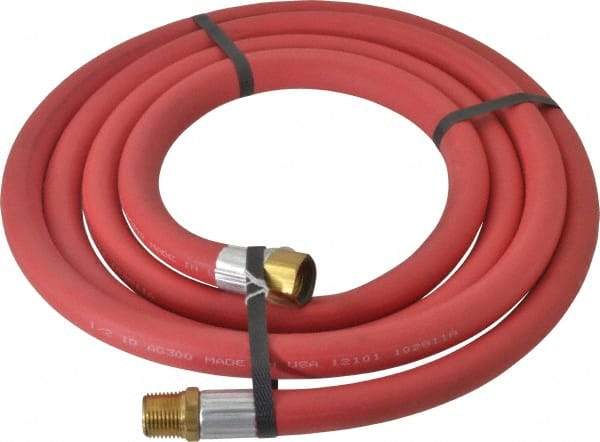 Alliance Hose & Rubber - 1/2" ID x 27/32" OD 10' Long Multipurpose Air Hose - MNPT x FNPT(Swivel) Ends, 300 Working psi, -40 to 190°F, 1/2" Fitting, Red - Industrial Tool & Supply