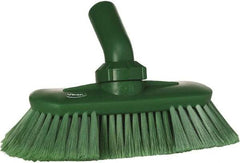 Vikan - 1-1/2" Bristle Length, Polyester Wash Brush - 7-3/4" Long x 3" Wide Head, 8" OAL, European Threaded Handle, Green, Polypropylene Block, Flagged - Industrial Tool & Supply