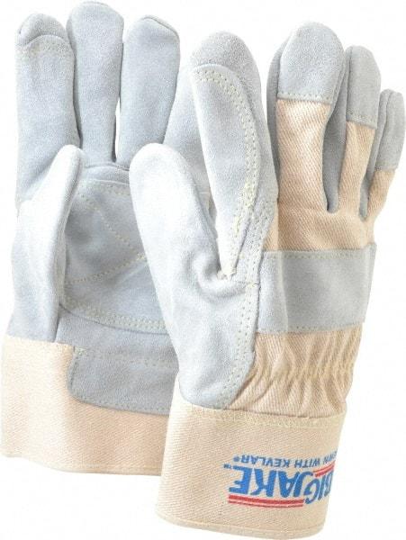 MCR Safety - Size L (9) Split Cowhide General Protection Work Gloves - For General Purpose, Uncoated, Safety Cuff, Full Fingered, Yellow/White, Paired - Industrial Tool & Supply